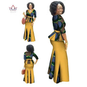 Traditional African Clothing 2 Piece Set Women Clothes Half Sleeve Maxi Dress Dashiki African Print Skirt free Scarf 6XL WY1435