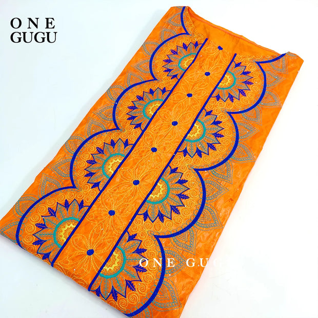New Nigerian Original Bazin Dress Dashiki Brocade Embroiderey Basin Clothing 2022 Orange Mali Women Robe Wedding Party Dresses