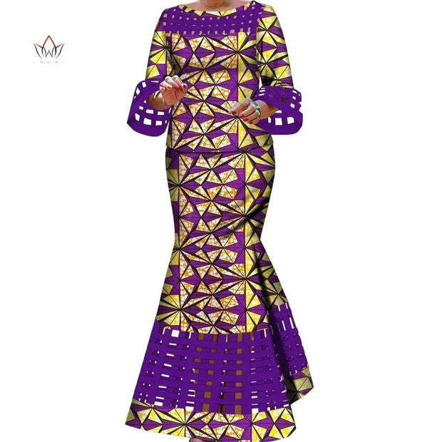 BintaRealWax New African 2 Pieces Sets for Women Dashiki Weave Design Clothes Bazin Riche Hollow Wedding Clothing WY490