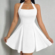 Mia Muse All Seasons Women's Dresses Fashion Halter Square Neck Pleated A-Line Mini Elegant Dress New Year Valentine's Day Gift