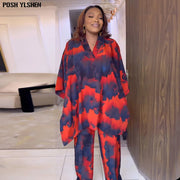 Two Piece Set Clothes for Women African Print Dresses Vacation Outfits 2024 Tops Pants Suit Dashiki Ankara Turkey Gown Plus Size