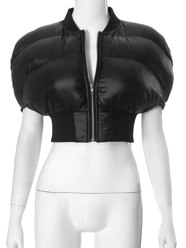 Weird Puss Hipster Zip Jacket Women Thick Padded Autumn New Fashion Shorts Sleeve Quilted Padded Casual Basic Wild Streetwear