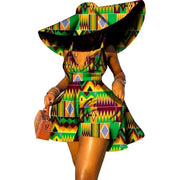 Women Summer Dress African Print Jumpsuit Sexy Sleeveless V-neck Short Pant with Hat Fashion African Clothes Lady Attire WY8844