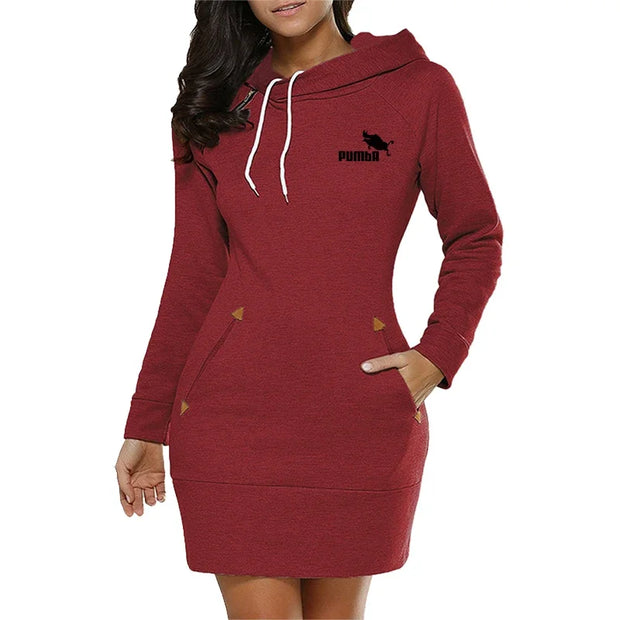 Sweatshirt Women's Dresses Pockets Fashion Casual Zip Neckline Sports Skirt Warm Simple Daily Hooded Woman Comfort Spring Autumn