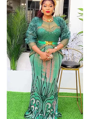 African Dresses for Women 2025 New Fashion Plus Size Sequin Evening Party Long Dress Dashiki Ankara Outfits Robe African Clothes