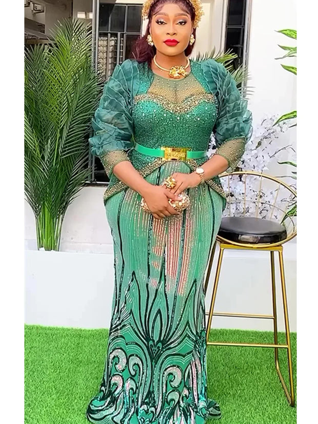 African Dresses for Women 2025 New Fashion Plus Size Sequin Evening Party Long Dress Dashiki Ankara Outfits Robe African Clothes