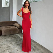 Oligai Women Big Bow Backless Dress Sleeveless Sexy Maxi Evening Dresses Red Long Formal Occasion Dress