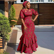 Evening Dresses African Dresses for Women Print Ruffles Maxi Dress with Free Headwrap Elegant Lady Party Wedding Gown Y2225020