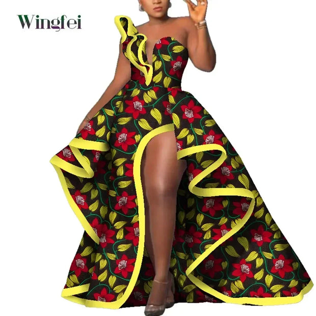 Dashiki Party Dresses Fashion Robe Africaine Ankara Floral Print Maxi Long Strapless Dresses African Dresses for Women WY6981