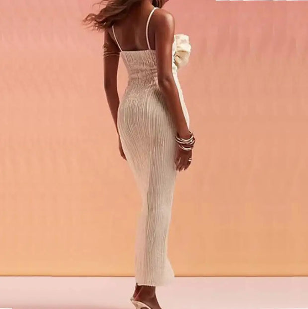 Women Patchwork Appliques Dress  Sleeveless Sexy Backless Spring Summer Vacation Beach Stretch Party Long Bodycon