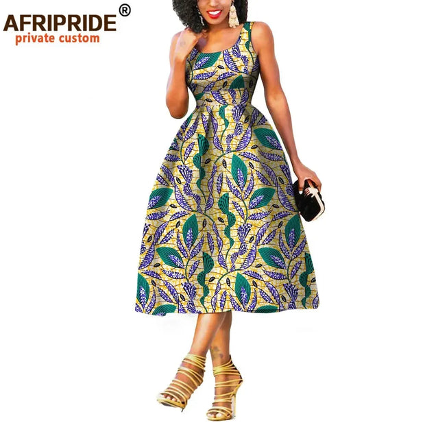 African Dresses for Women African Clothes Summer Dress for Women Knee-length Sleeveless Batik Party Dress A722534