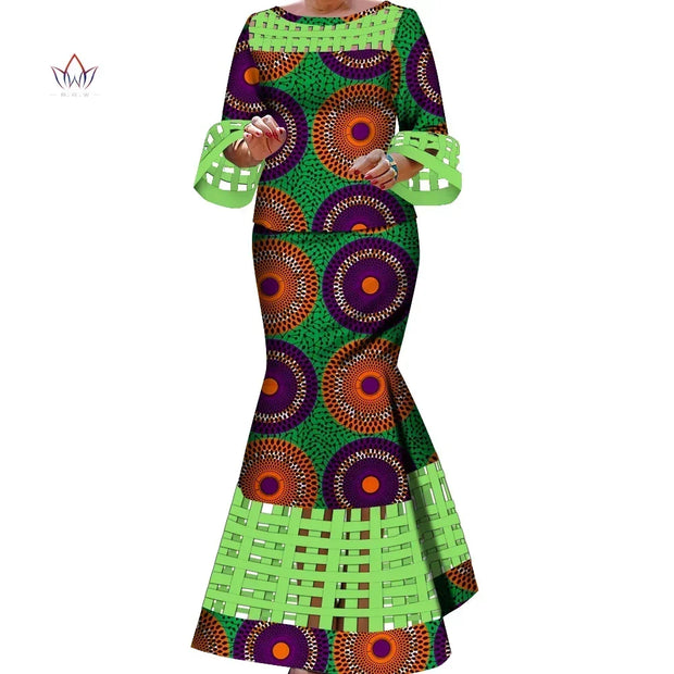 BintaRealWax New African 2 Pieces Sets for Women Dashiki Weave Design Clothes Bazin Riche Hollow Wedding Clothing WY490
