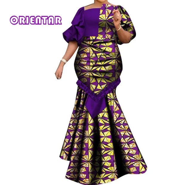 African Dresses for Women Fashion Print Patchwork Ruffle Long Dashiki Dress African Ball Gown for Evening Party WY6824