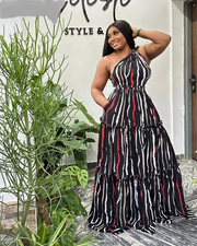 CM.YAYA 2024 Summer Women’s Sleeveless Striped Print Backless One-Shoulder Dress Night Club Party Evening Long Maxi Dresses